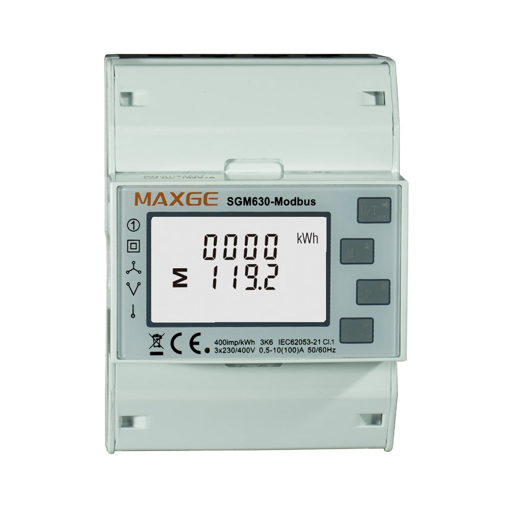 Contador de energía modular 1P+N 45A. Imp & Exp. kWh y kVArh. RS485 + 2 SP