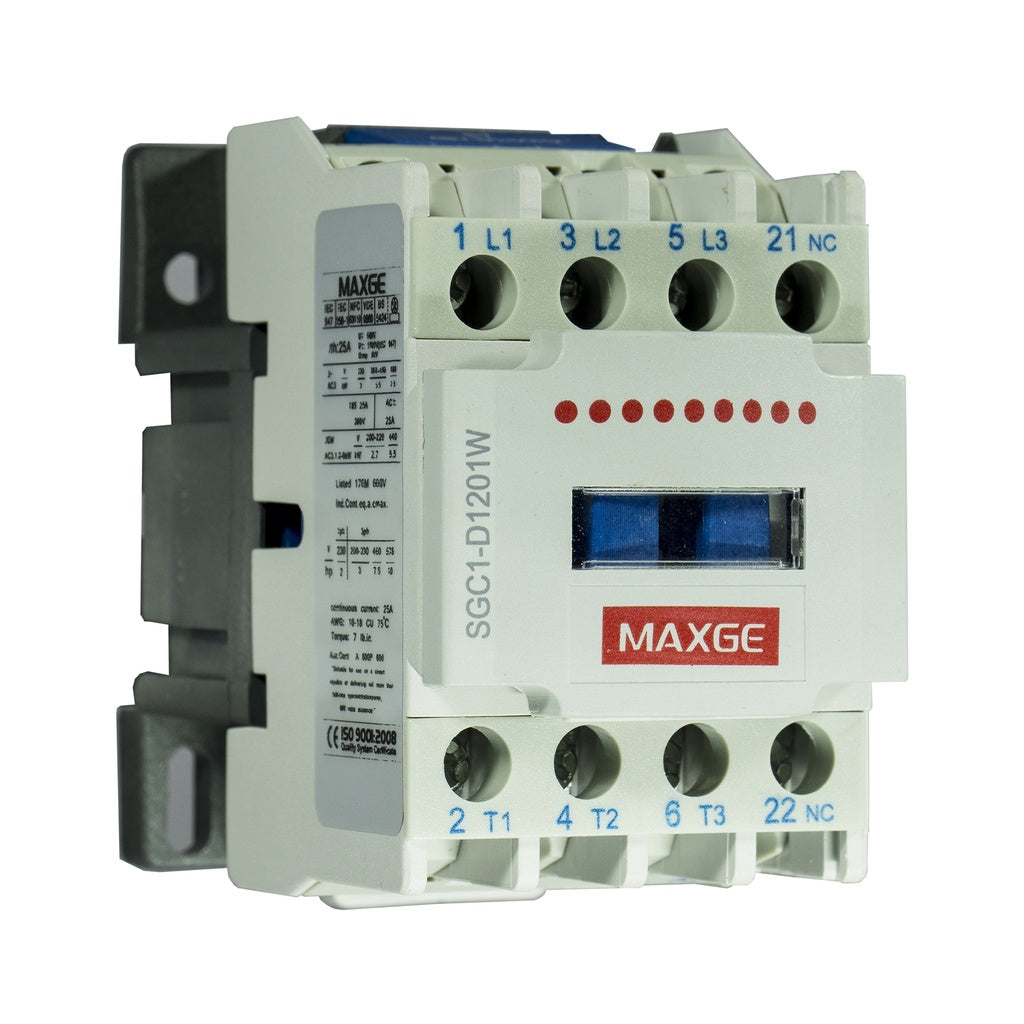 Contactor en corriente alterna SGC1D. 3P (NO) + 1NO. 5,5kW - 12A (400VAC/AC3). 230VAC/50-60Hz